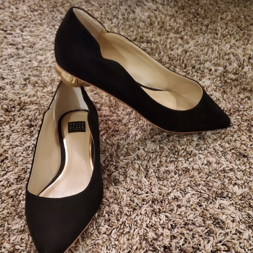 WHBM Black flats- detailed heel and pointed toe